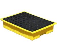 Palé de contención de derrames resistente con salida de drenaje, rejilla extraíble, diseño apilable, superficie antideslizante, uso industrial