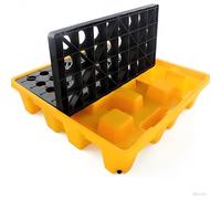 Palé industrial de contención de derrames de aceite resistente, plataforma compatible con carretilla elevadora con rejilla para almacenamiento de productos químicos y soluciones de control de derrames