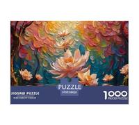 Pale Pink Flowers Floating on The Water 1000 Piezas Cartón Rompecabezas Vibrant Water Lily Pond Imágenes Vibrantes Juego Familiar Puzzle para Niños Pequeños 38x26cm/1000pcs