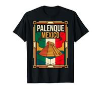 Palenque México Bandera Maya Pirámide Antigua Ruinas Arte Retro Camiseta