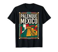 Palenque México Bandera Maya Pirámide Templo Ruinas Arte Retro Camiseta