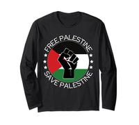 Palestina Libre Salvar Gaza Partidarios palestinos Bandera y puño Manga Larga