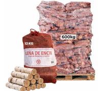 Palet 50 Sacos Leña Encina 12kg Alta Densidad 600kg Total Madera Dura Natural Fuego Lento Calor Intenso Ideal Restaurantes Casas Rurales Calderas Hostelería Profesional Bajo Residuo Entrega Única