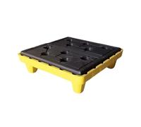 Palet De Contención De Derrames, Bandeja Apilable De Polietileno Para Bidones De Aceite O Cubos De Pintura, Plataforma De Envío Modular Desmontable Para Almacen(Amarillo-2 Piezas-65X65X17Cm)