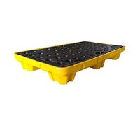 Palet De Contención De Derrames, Bandeja Apilable De Polietileno Para Bidones De Aceite O Cubos De Pintura, Plataforma De Envío Modular Desmontable Para Almacen(Amarillo-2 Piezas-125X65X17Cm)