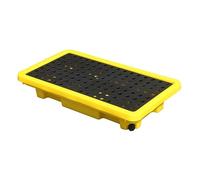 Palet industrial apilable para contener derrames de bidones con drenaje, plataforma de envío modular desmontable para bidones de aceite y cubos de pintura, almacenamiento en garaje, amarillo, 2 pieza