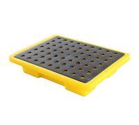 Paleta antiderrame de alta resistencia para bidones de aceite, contenedor de HDPE a prueba de fugas con rejilla, bandeja modular para almacenamiento de productos químicos para uso industrial en alma