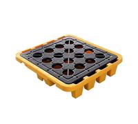 Paleta antiderrame de alta resistencia para bidones de aceite, contenedor de HDPE a prueba de fugas con rejilla, bandeja modular para almacenamiento de productos químicos para uso industrial en alma