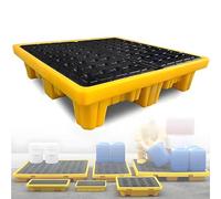 Paleta apilable de contención de derrames con rejilla superior plana para un diseño modular seguro para un fácil manejo y aprovechamiento de aplicaciones industriales