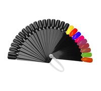 Paleta de 32 puntas de uñas postizas negras con aro de plástico, en forma de abanico, resistente, reutilizable, exhibición de uñas y herramienta de práctica, soporte de manicura profesional para