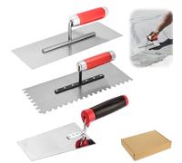 Paleta de albañilería de acero inoxidable: juego de 3 paletas de alisado de acero inoxidable, juego de espátulas con mango de goma, juego de herramientas para yeso, hormigón, juego con paletas de yeso