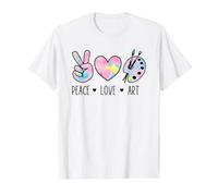 Paleta de Artista Peace Love Art Rainbow, diseño para Profesores Camiseta gráfica económica, Hombre, Blanco, L