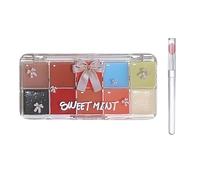 Paleta de Brillo Labial, Labial con Color y Brillo de Larga Duración, Lápiz Labial Brillante para Niñas, 10 Colores de Alto Brillo Paleta Labiales con Pincel de Silicona para Labios(01#)