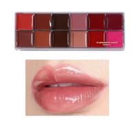 Paleta de colores de labios: paleta de 12 lápices labiales, juego de cosméticos de larga duración, kit de brillo de labios portátil, bandeja de maquillaje pigmentado | Tinte profesional