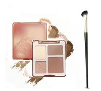 Paleta de Contorno Maquillaje 4 Colores con Pincel para Nariz, Iluminador y Bronceador en Polvo Mate y Shimmer, Kit de Contouring Profesional con Rosa Mate, Champagne y Marrón, Larga Duración