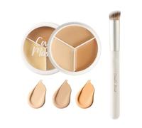 Paleta de corrector 3 en 1, 3 colores de corrector, corrector de cobertura completa con pincel, corrector facial de alta cobertura, resistente al agua, duradero, para ocultar manchas, decoloración y
