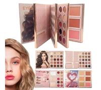 Paleta de libro de maquillaje, juego de maquillaje facial multifuncional, kit portátil de sombra de ojos y rubor con pigmentos, espejo y diseño compacto para estudiantes universitarios, viajeros