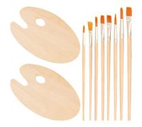 Paleta de Madera Ovalada Con 2 Piezas, 8 Pinceles y Agujeros para Pulgar - Herramientas de Pintura para Artistas
