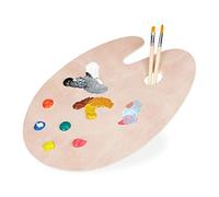Paleta de Madera Relaxdays para Artistas, acrílicos, Natural | Acuarelas y tintas al agua, con orificio, 40x30 cm