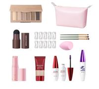 Paleta de maquillaje de ojos de 6 tonos con plantilla para cejas, máscara hidratante, base 5D y juego de 3 brochas, juego de maquillaje con humectante