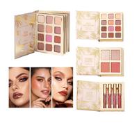 Paleta de maquillaje para libro de maquillaje, sombra de ojos en 12 colores, sombras de ojos brillantes en estilo libro con 4 rubor y 4 - para mujeres en viajes, belleza, fiestas y para el día a día