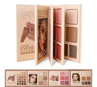 Paleta de maquillaje, sombra de ojos, resaltador, rubor y contorno, juego de paleta de maquillaje plegable de 4 capas estilo libro, brillo metálico con purpurina mate, paleta de maquillaje altamente