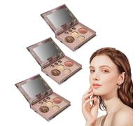 Paleta de maquillaje todo en uno con fundación horneada y cepillo Kabuki retráctil, pila de maquillaje de belleza sutil para piel madura, paleta de sombras de cara y ojos, kit todo en un (3 Cajas)
