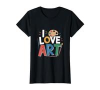 Paleta de Pincel I Love Art Expresión Colorida Camiseta gráfica económica, Mujer, Negro, M