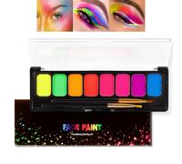 Paleta de pintura de cara neón, 8 colores activados por agua, UV, brillo corporal, para maquillaje teatral, duradero, soluble en agua, fluorescente, maquillaje de cara con pincel para fiestas de