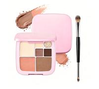 Paleta de sombra de ojos, colorete, iluminador, contorno, pincel de doble | Paleta de 7 colores marrón nude, kit de brillo mate todo en uno, altamente pigmentado, resistente al agua, de larga duración