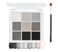 Paleta de Sombras de Ojos Ahumadas de 9 Colores con Pincel, Sombras de Ojos Mate y Brillantes en Tonos Negro, Blanco y Gris Plateado, Maquillaje de Ojos de Larga Duración y Alta Pigmentación