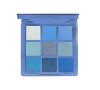 Paleta de sombras de ojos azul en 9 colores, mate y perla, sombra de ojos Smoky, maquillaje, plata, purpurina gris, sombra de ojos con espejo, resistente al agua (azul)