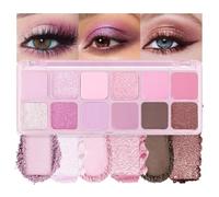 Paleta de sombras de ojos, juego de maquillaje mate brillante de 12 colores, altamente pigmentada, de larga duración, color morado y rosa, para looks de fiesta y noche