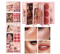 Paleta de sombras de ojos: kit de cosméticos estilo libro de 5 capas, paleta de maquillaje para rostro completo, altamente pigmentados de larga duración, colección de resaltadores de rubor | rut