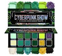 Paleta de sombras de ojos verdes, multicolor mate, con purpurina verde bosque, paleta de 12 colores, morado, amarillo neón, oscuro, altamente pigmentada, para festivales, fiestas de cosplay, veganas