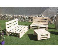 Palets Talavera Conjunto 2X Sofa de Palet + 1x Mesa Auxiliar - Lijado Y Cepillado -Interior/Exterior Nuevo-Natural (2X Sofa 100x60cm + 1x Mesa 80x48cm)