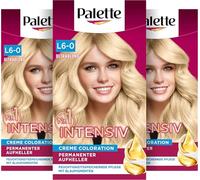 Palette Crema intensiva Coloration L6-0/100 Ultrablond (3 x 125 ml), abrillantador permanente para hasta 6 niveles de brillo y color rubio radiante, con efecto antiamarillento