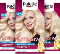 Palette Crema intensiva Coloration L9-0 Platinum Blond (3 x 135 ml), abrillantador permanente para hasta 9 niveles de brillo y color rubio radiante, con efecto antiamarillento