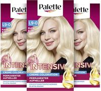 Palette Crema intensiva Coloration L9-0 Platinum Blond (3 x 135 ml), abrillantador permanente para hasta 9 niveles de brillo y color rubio radiante, con efecto antiamarillento