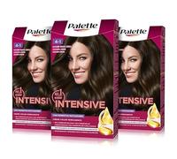 Palette Intensive Creme Color 4-1 Castaño Medio Ceniza, tinte de pelo permanente con aceite de macadamia y almendras, cubre el 100% de las canas y raíces, para un color radiante, Pack 3