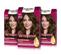 Palette Intensive Creme Color 5-0 Castaño Claro, tinte de pelo permanente con aceite de macadamia y almendras, cubre el 100% de las canas y raíces, para un color radiante, Pack 3