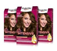 Palette Intensive Creme Color 5-5 Castaño Luminoso , tinte permanente con aceite de macadamia y almendras, cubre el 100% de las canas y raíces, para un pelo radiante, Pack 3