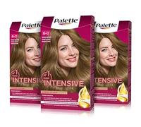 Palette Intensive Creme Color 6-0 Rubio Oscuro, tinte de pelo permanente con aceite de macadamia y almendras, cubre el 100% de las canas y raíces, para un color radiante, Pack 3