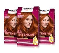 Palette Intensive Creme Color 7-77 Cobrizo Ultra Radiante, tinte de pelo permanente con aceite de macadamia y almendras, cubre el 100% de las canas y raíces, para un color radiante, Pack 3