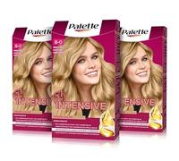 Palette Intensive Creme Color 8-0 Rubio Claro, tinte de pelo permanente con aceite de macadamia y almendras, cubre el 100% de las canas y raíces, para un color radiante, Pack 3