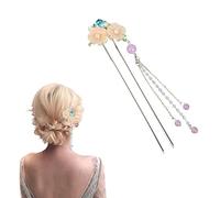 palillo del pelo, Horquilla antigua en forma de U, Palillos for el cabello, Horquillas for fijar moños, Palillos for el cabello en forma de U con doble flor rosa, accesorios for mujeres y niñas