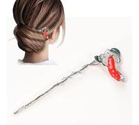 palillo del pelo, Palillos for el pelo de pimiento rojo, horquilla de estilo chino de cómics, palillos for el pelo rojos for moño con perlas blancas, accesorios navideños for el cabello for mujeres y