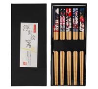 Palillos, 5 pares de palillos japoneses para comer, sushi, palillos de bambú, aptos para lavavajillas, con lujosos regalos de Navidad hechos a mano en negro