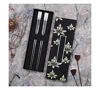 Palillos chinos hechos a mano de plata 925, de madera natural, hechos a mano, reutilizables, antideslizantes, lavables, caja 2