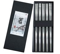 Palillos de acero inoxidable reutilizables, 5 pares de palillos de metal aptos para lavavajillas, fáciles de usar, cuadrados claros claros, set de regalo